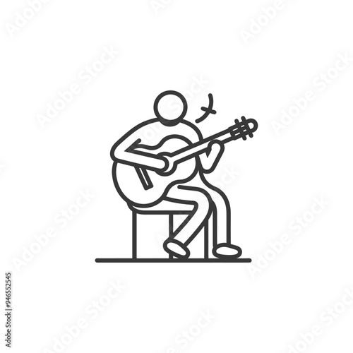 Line Art Illustration of a Person Playing an Acoustic Guitar