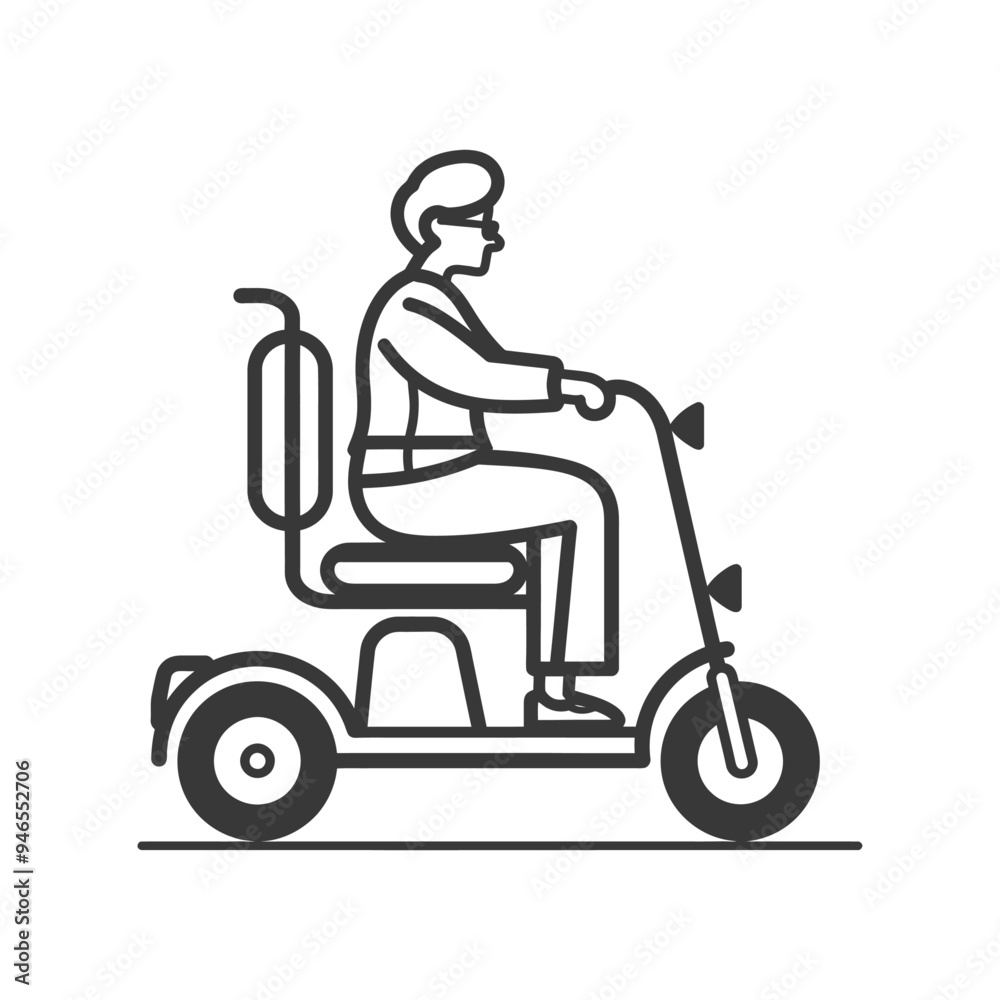 Line Art Illustration of a Person Riding a Mobility Scooter Line Art Illustration of a Person Riding a Mobility Scooter