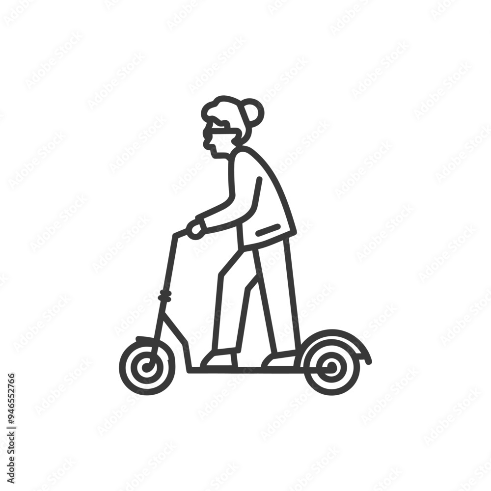 Line art illustration of a person riding a scooter Line art illustration of a person riding a scooter