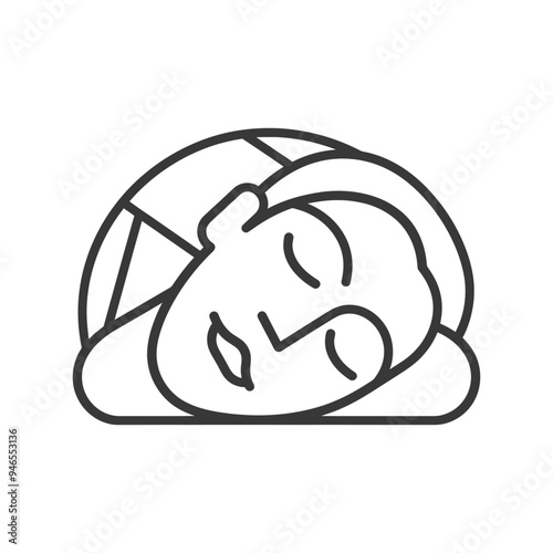 Line art illustration of a person sleeping in bed