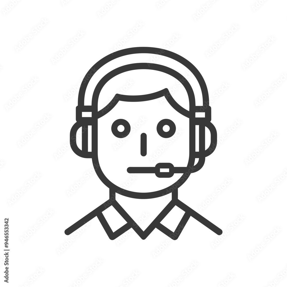 Line art illustration of a person wearing a headset with a microphone Line art illustration of a person wearing a headset with a microphone
