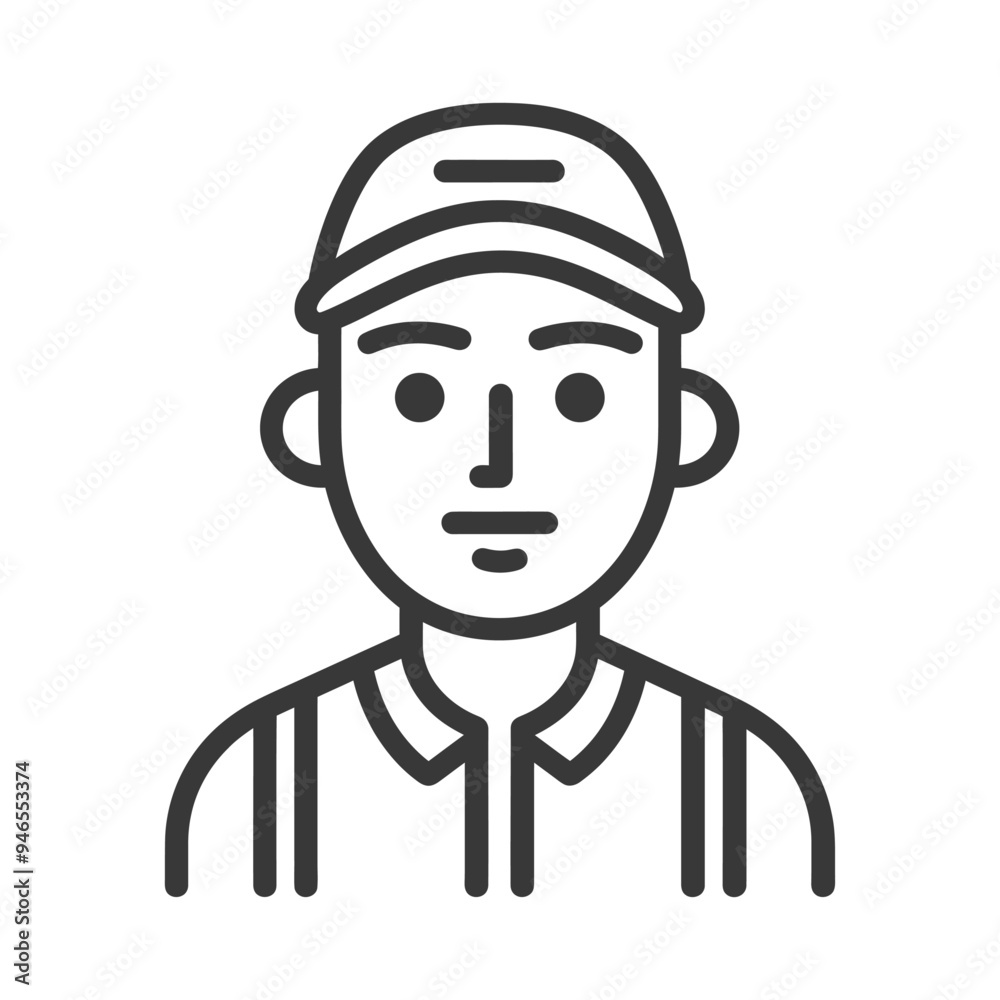 Line Art Illustration of a Person Wearing a Striped Shirt and Cap