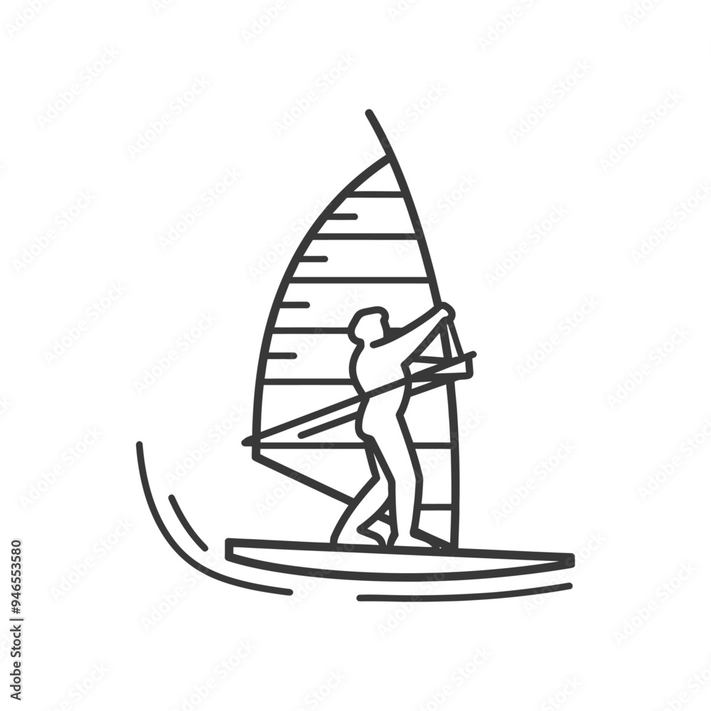 Line Art Illustration of a Person Windsurfing Line Art Illustration of a Person Windsurfing
