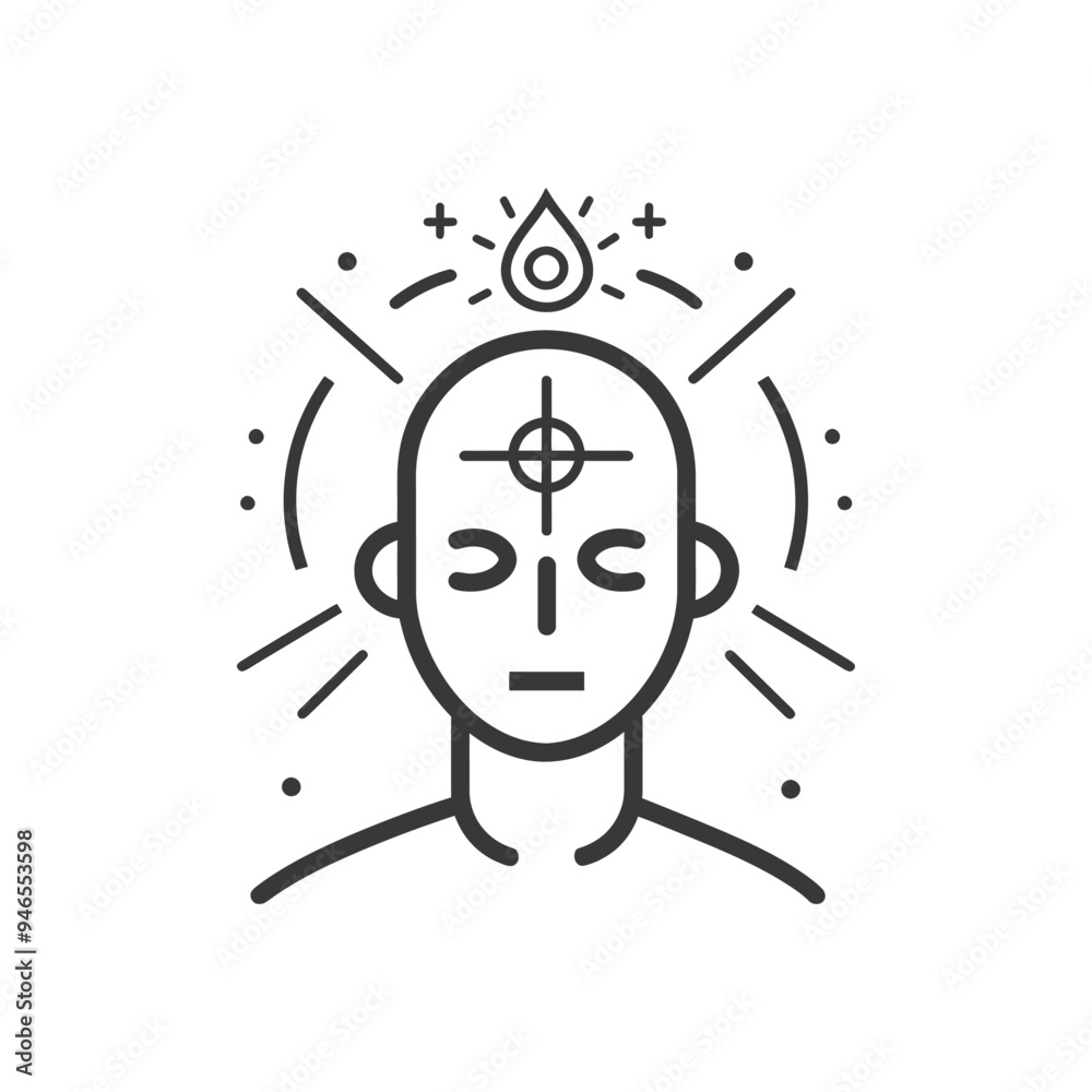 Line Art Illustration of a Person with a Cross on Their Forehead and a Droplet Above Their Head Line Art Illustration of a Person with a Cross on Their Forehead and a Droplet Above Their Head