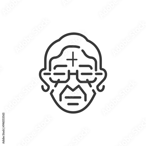 Line Art Illustration of a Person with a Cross on Their Forehead