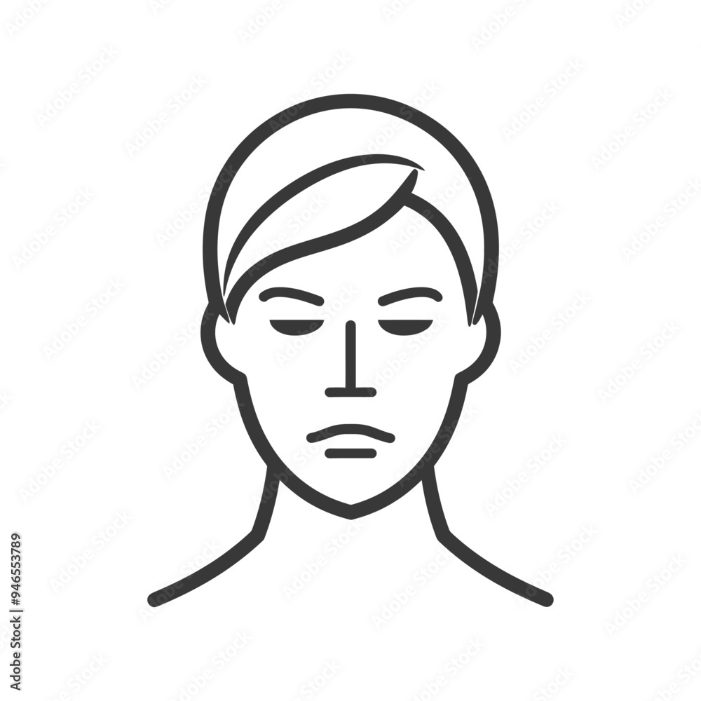 Line Art Illustration of a Person with Closed Eyes and a Serious Expression Line Art Illustration of a Person with Closed Eyes and a Serious Expression