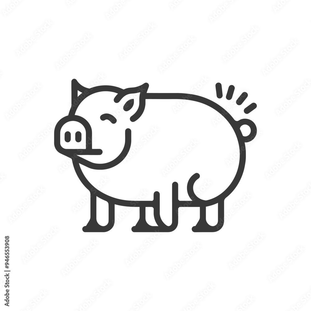Line Art Illustration of a Pig with a Tail Curl Line Art Illustration of a Pig with a Tail Curl