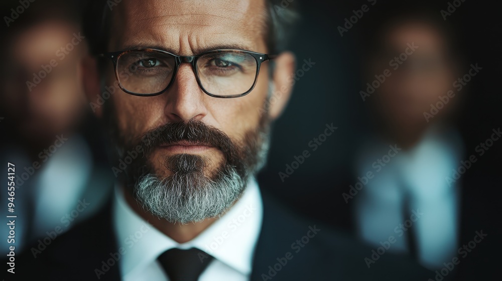 A serious-looking businessman with a gray beard and glasses gazes intently at the camera, dressed in a formal suit and tie, embodying professionalism and determination. A serious-looking businessman with a gray beard and glasses gazes intently at the camera, dressed in a formal suit and tie, embodying professionalism and determination.