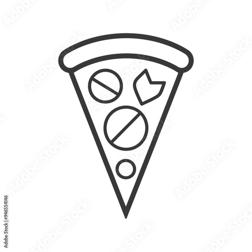 Line art illustration of a pizza slice with toppings