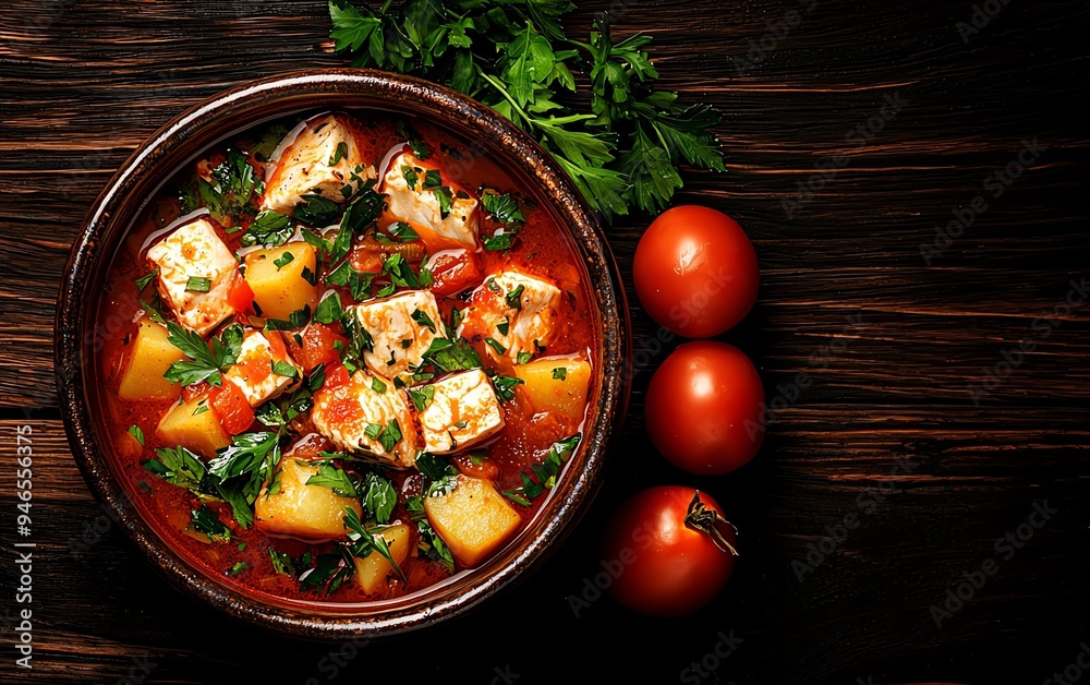 An overhead shot of a traditional Greek fisherman s stew An overhead shot of a traditional Greek fisherman s stew