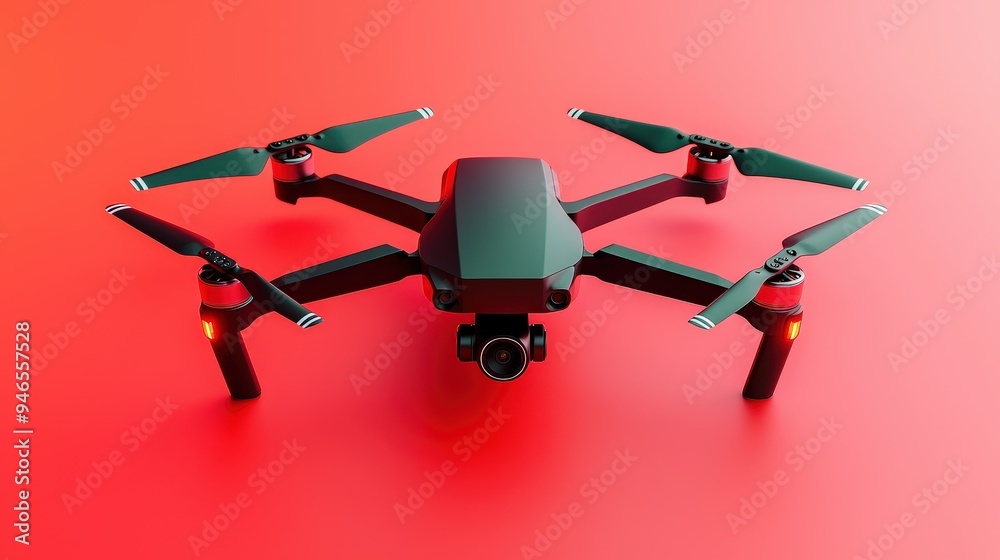 Cutting-Edge AI Drone: A Marvel of Autonomous Navigation Technology in a Vibrant Red-Hued Background. Cutting-Edge AI Drone: A Marvel of Autonomous Navigation Technology in a Vibrant Red-Hued Background.