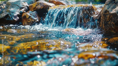 Close-up of Rocky Stream with Flowing Water.