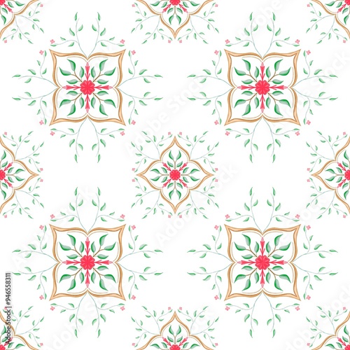 Seamless pattern with vines Victorian style for decorating festivals, fabric patterns, and various product patterns.Watercolor style.