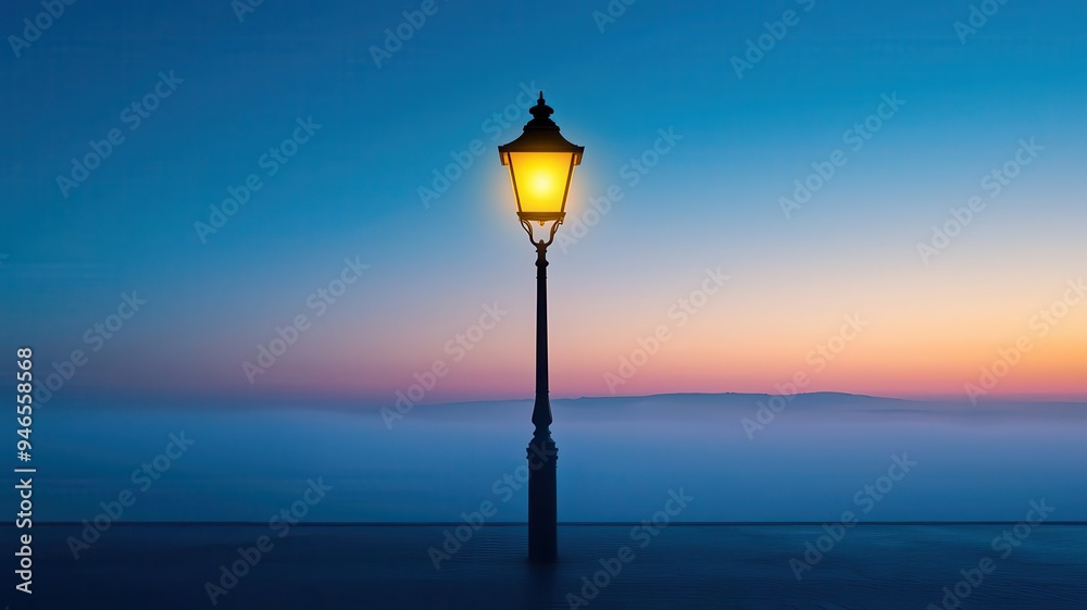 A glowing street lamp at dusk, illuminating the misty air with a warm yellow light, photorealistic, hyper-resolution, serene and atmospheric glow A glowing street lamp at dusk, illuminating the misty air with a warm yellow light, photorealistic, hyper-resolution, serene and atmospheric glow