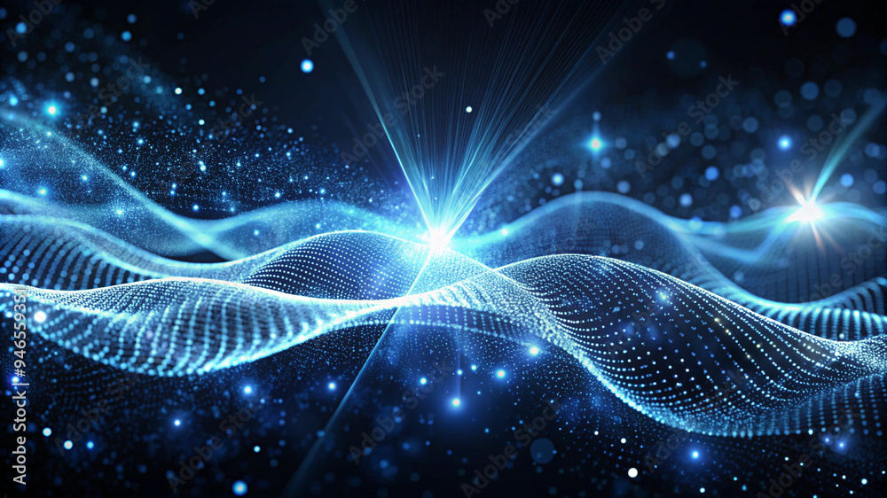 A visually striking abstract background with waves and light, representing digital black particles and a cyber technology motif. A visually striking abstract background with waves and light, representing digital black particles and a cyber technology motif.