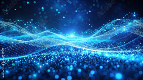 A digital abstract background showcasing blue waves and glowing lights, symbolizing technology and animated data flow.