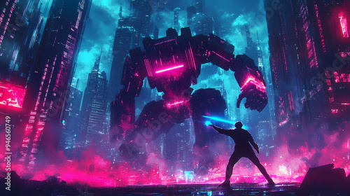 Wallpaper Mural Futuristic Human vs Machine Robot War in Sci-Fi Battle Scene Torontodigital.ca