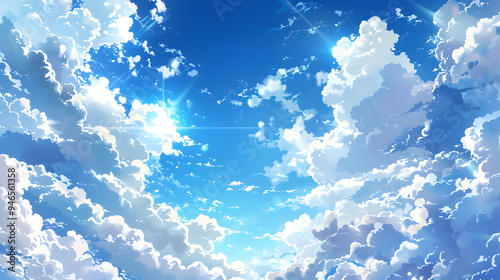 blue sky and clouds poster, high quality PNG photo