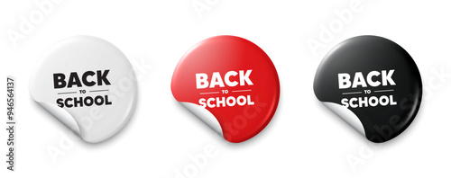 Back to school tag. Price tag sticker with offer message. Education offer. End of vacation slogan. Sticker tag banners. Discount label badge. Vector