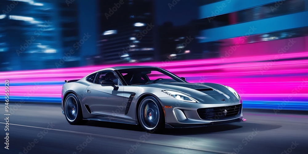 Luxurious super car in the city background, high speed car