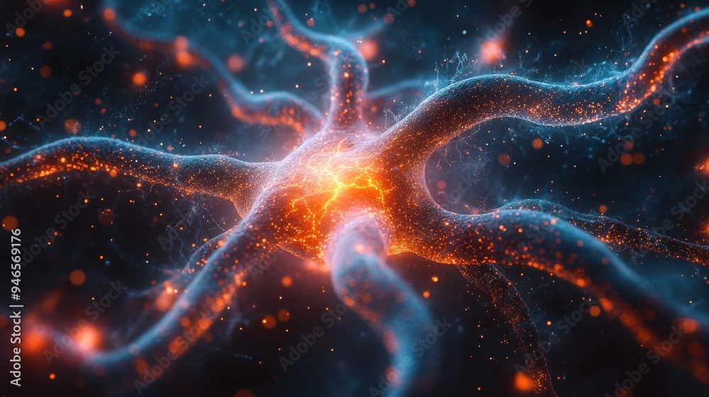 A detailed holographic representation showcases the intricate web of the nervous system, emphasizing neural connections and dynamic synaptic interactions. A detailed holographic representation showcases the intricate web of the nervous system, emphasizing neural connections and dynamic synaptic interactions.