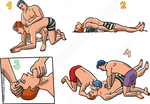 Rescue of a drowning person, artificial respiration Instructions for providing assistance on the water shore. Urgent medical care in critical situations. Incident on the beach.