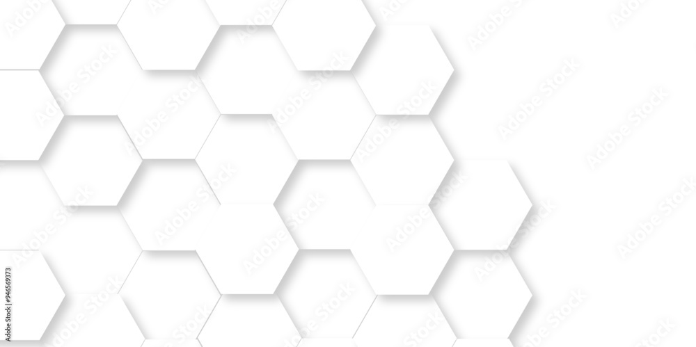 Fototapeta premium Vector abstract hexagonal futuristic geometric backdrop White background and embossed hexagon , honeycomb white hexagon concept design abstract technology background vector background, or wallpaper.