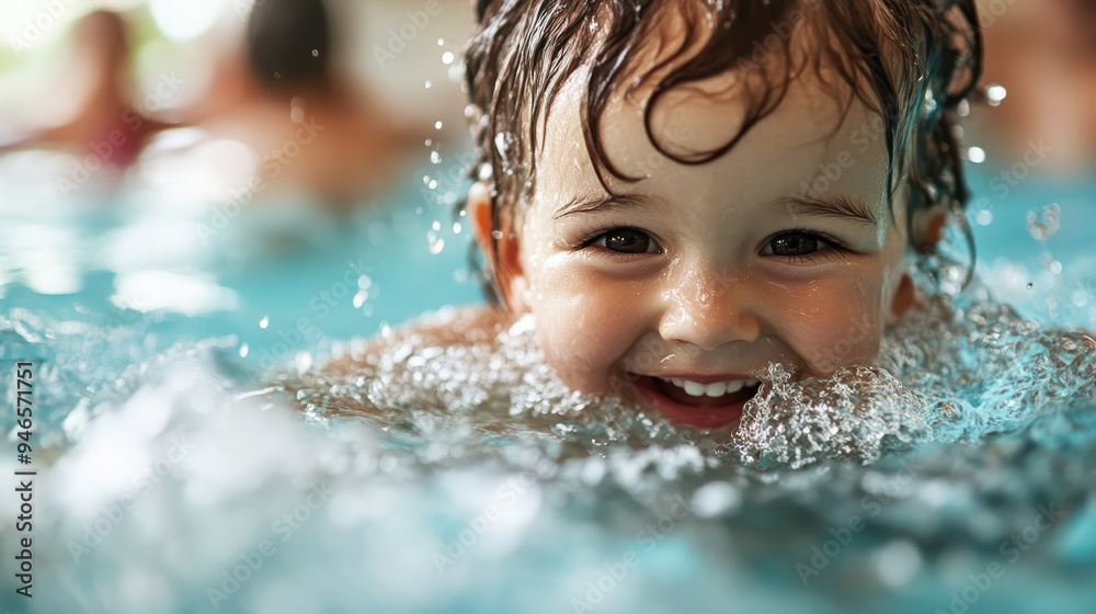A child swimming in a pool with splashes of water around them. The image captures the energy and joy of playing in the water, highlighting the carefree spirit of the moment.