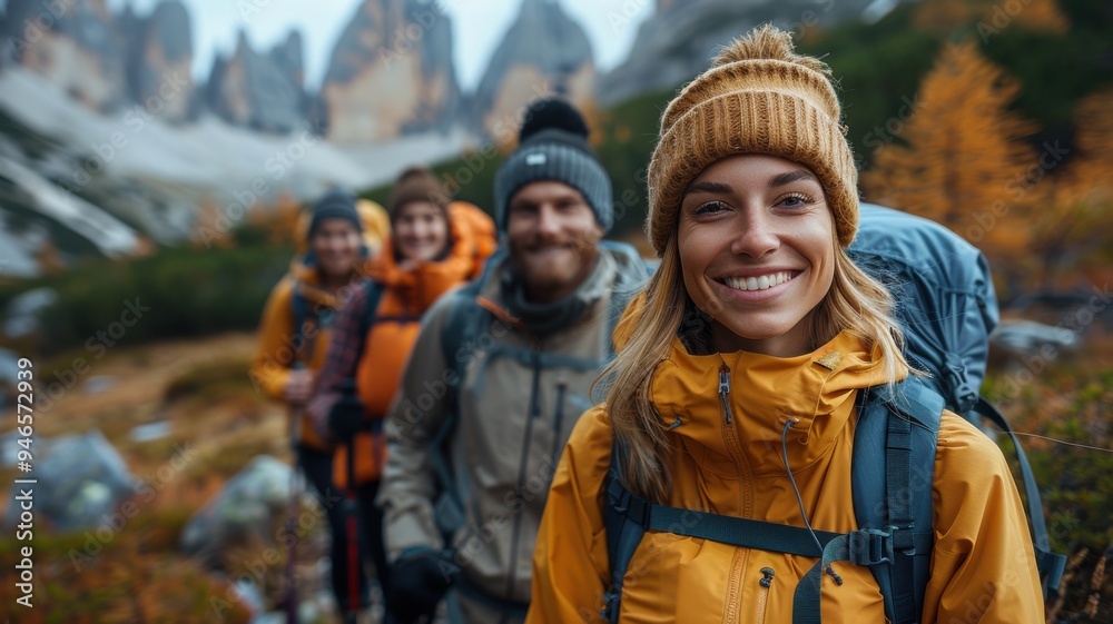 Smiling Group of Hikers on Mountain Adventure.. Smiling Group of Hikers on Mountain Adventure..