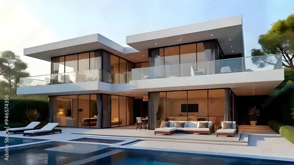 Modern Two-Story House with Pool and Large Windows Modern Two-Story House with Pool and Large Windows