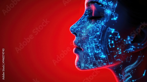 Digital Face, Woman with Circuitry on Skin