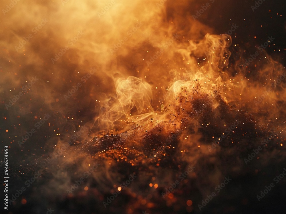 Abstract background of swirling smoke and embers against a dark background. Abstract background of swirling smoke and embers against a dark background.