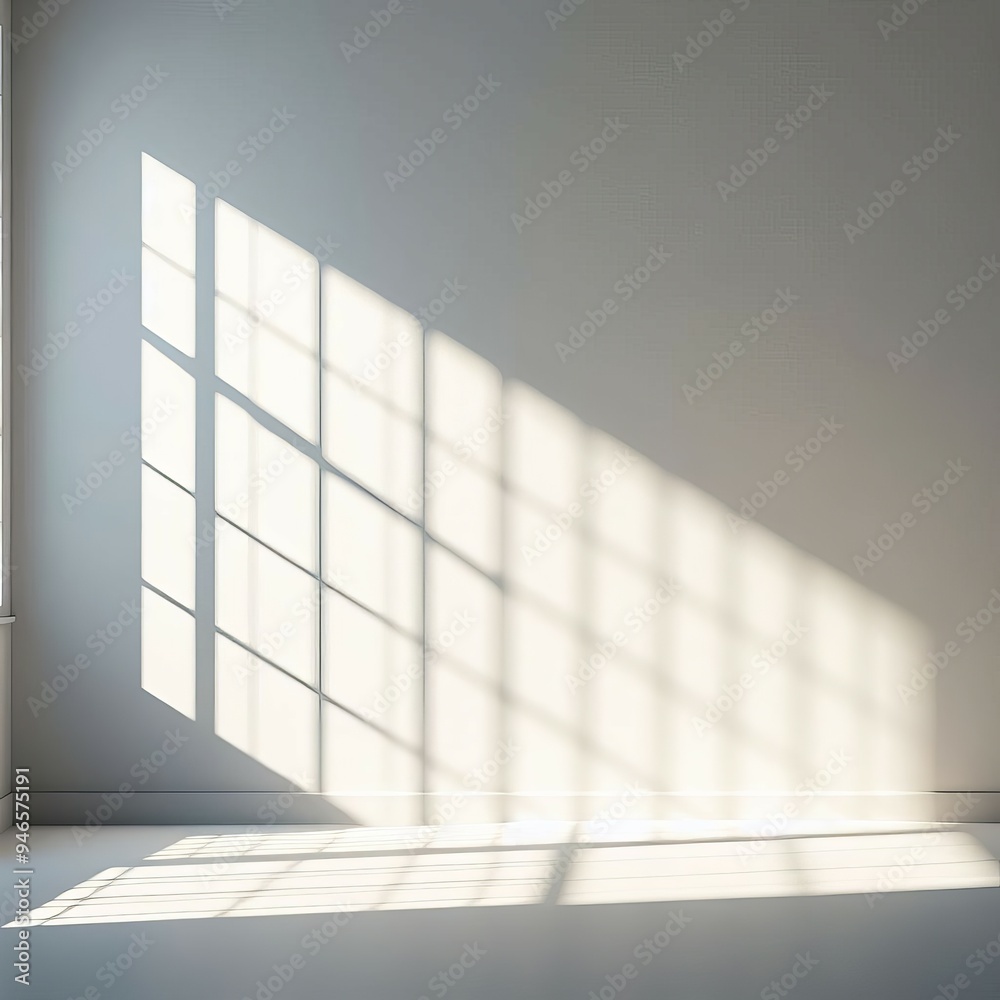 Sunlit window shadow casting geometric pattern on wall Sunlit window shadow casting geometric pattern on wall