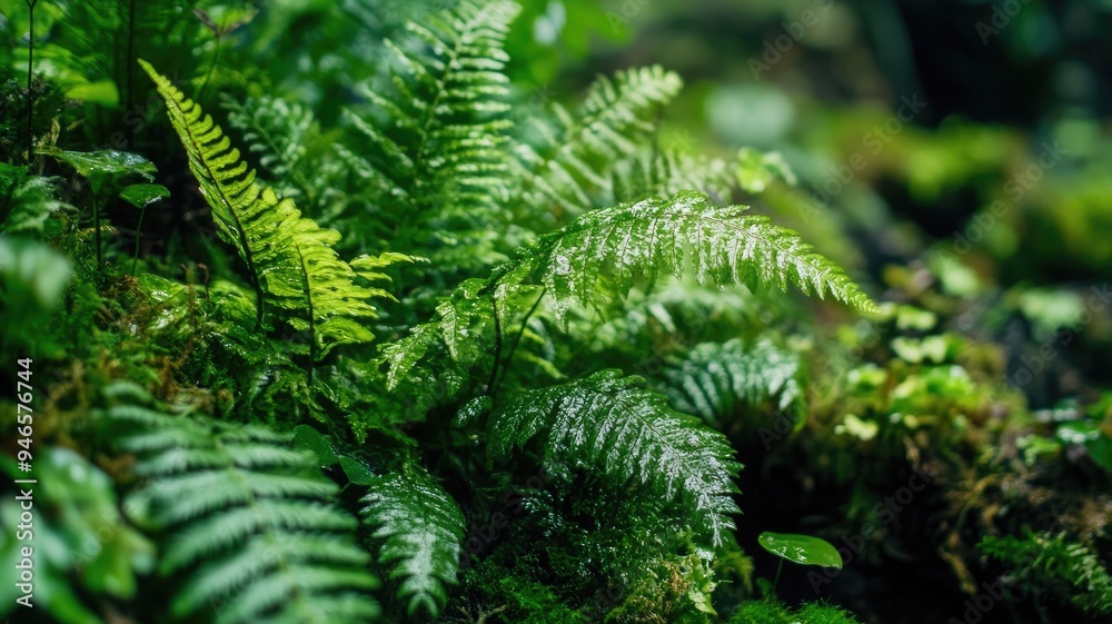 Lush moss and ferns thriving in a shaded, humid area, capturing the essence of a peaceful forest floor. Lush moss and ferns thriving in a shaded, humid area, capturing the essence of a peaceful forest floor.