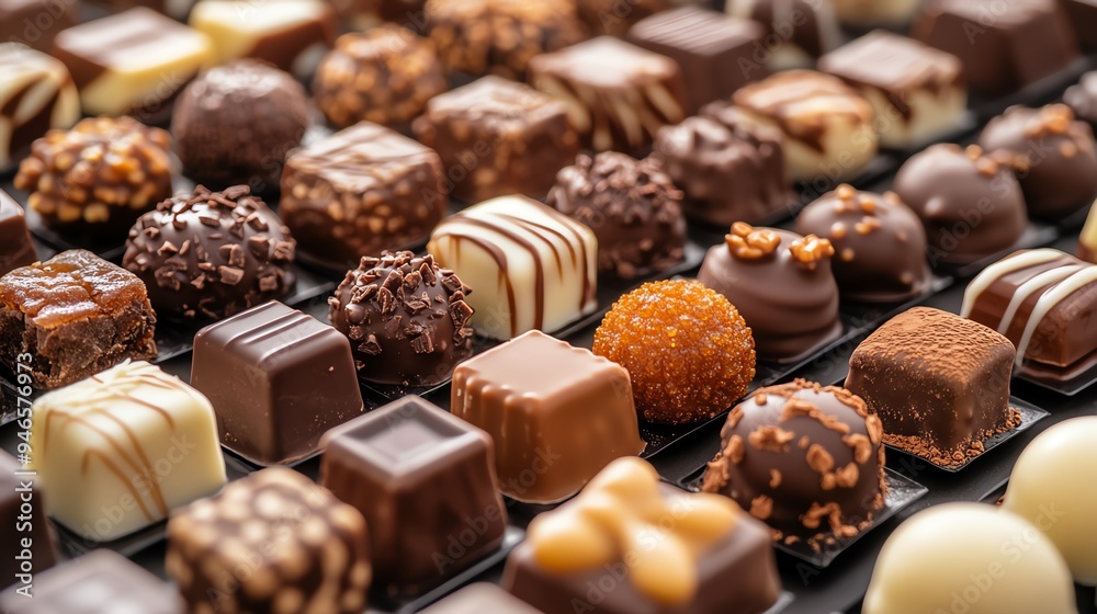 Assortment of gourmet chocolates in various shapes and flavors. Assortment of gourmet chocolates in various shapes and flavors.