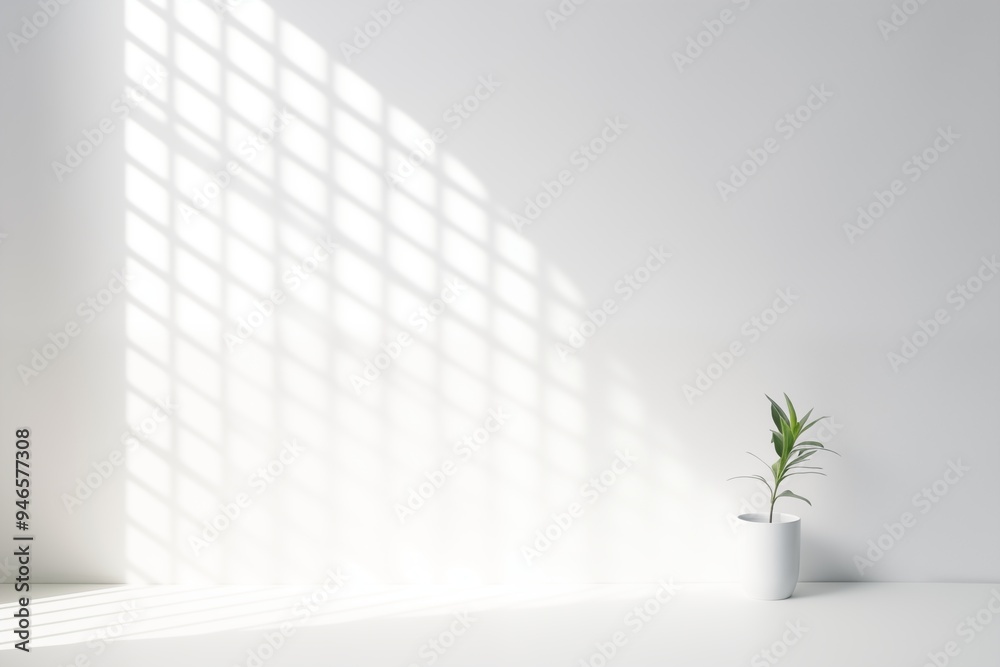 Empty room with potted plant in natural sunlight Empty room with potted plant in natural sunlight