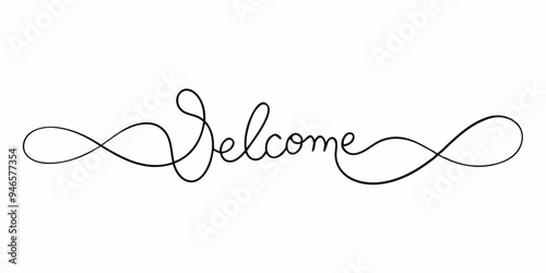  A simple yet elegant welcome sign, drawn in one continuous line. Perfect for adding a touch of class to your designs, this minimalist graphic is ideal for invitations, greetings.