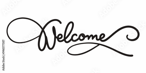  Elegant handwritten calligraphy of the word 'Welcome', perfect for adding a touch of sophistication to your designs. Use this versatile graphic for invitations, greetings.
