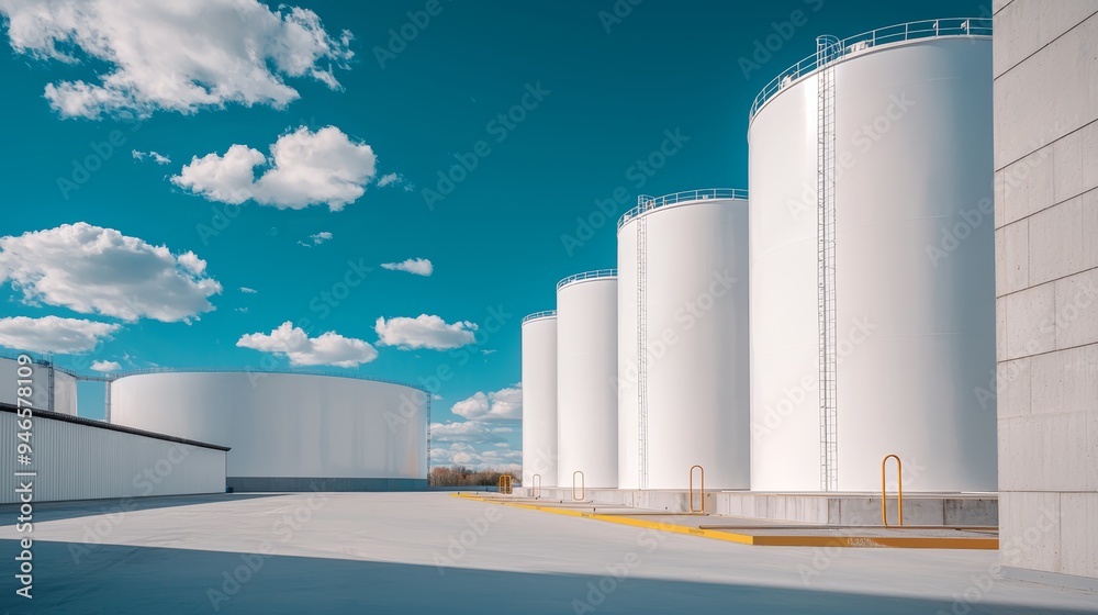 A chemical storage facility, with large tanks containing industrial chemicals and safety systems in place A chemical storage facility, with large tanks containing industrial chemicals and safety systems in place