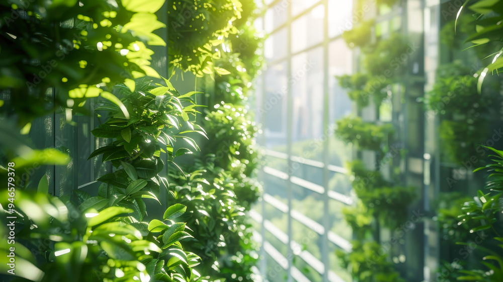 Lush Vertical Garden in Modern Urban Building. A lush, sunlit vertical garden inside a modern urban building, showcasing sustainable architecture and eco-friendly design integrated with nature. Lush Vertical Garden in Modern Urban Building. A lush, sunlit vertical garden inside a modern urban building, showcasing sustainable architecture and eco-friendly design integrated with nature.