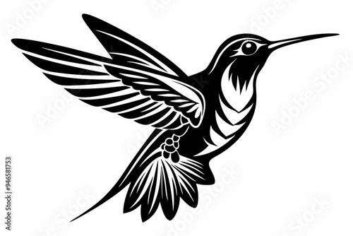  Hummingbird silhouette vector, Flying bird illustration