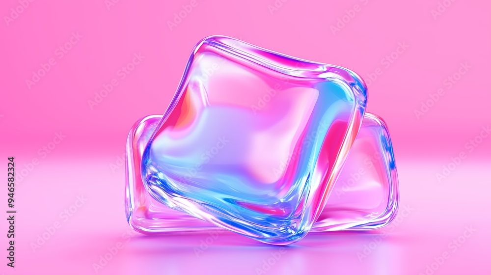 A 3D icon of a colorful acrylic cube on a color background. A 3D icon of a colorful acrylic cube on a color background.