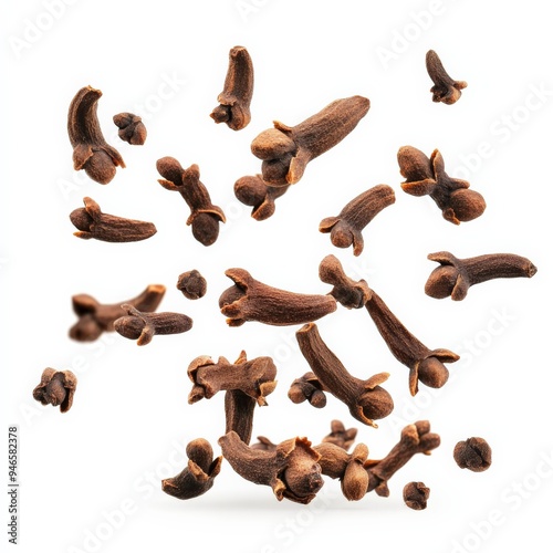 Cloves Spice Falling Isolated on White Background. photo