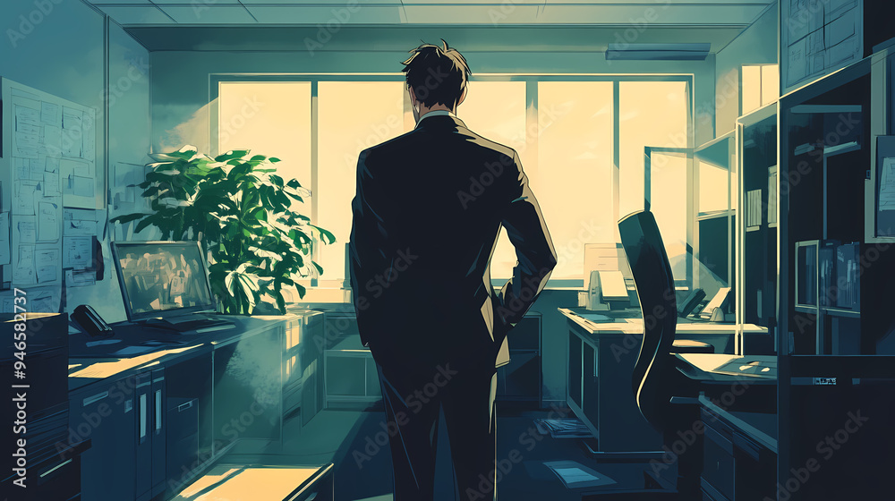 Businessman Making Strategic Decisions in Corporate Office Businessman Making Strategic Decisions in Corporate Office