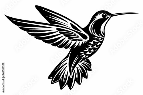 Hummingbird silhouette vector, Flying bird illustration