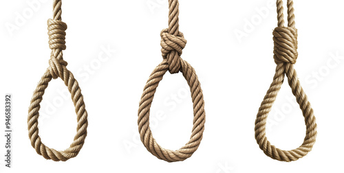 Tapety artystyczne Three Knotted Ropes Hanging Against Transparent Background