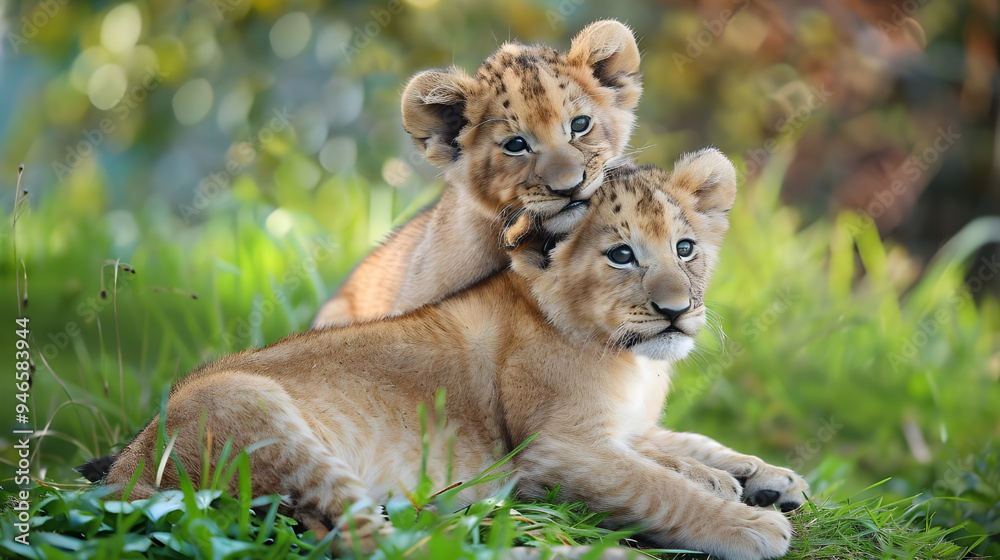 Obraz premium lion cub and lioness