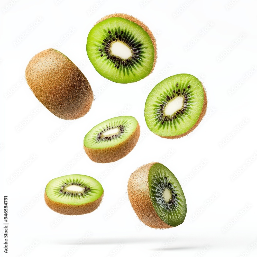Fototapeta premium Flying Kiwi Fruit Slices.