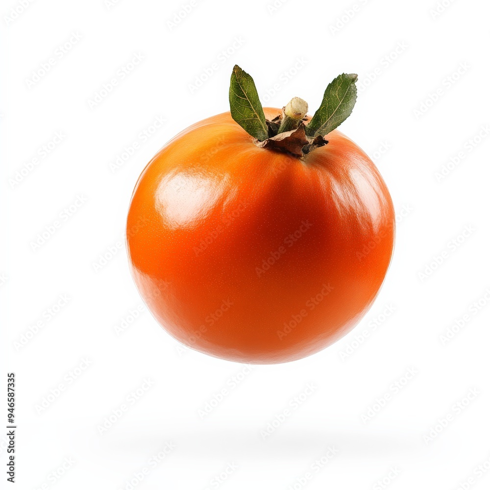 Ripe Persimmon Fruit with Green Leaves Isolated on White. Ripe Persimmon Fruit with Green Leaves Isolated on White.