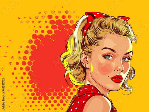 Sexy blonde woman in red. Vector illustration in pop art style